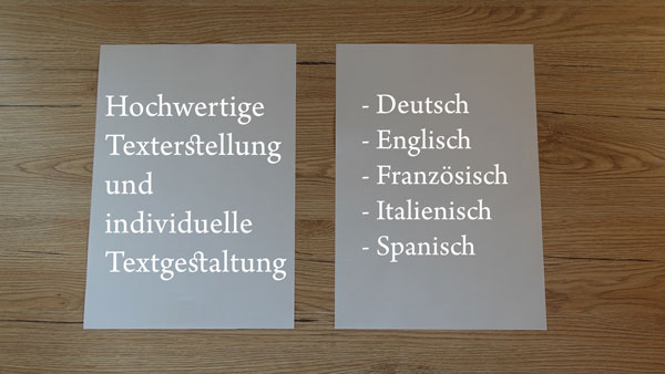 Texte erstellen lassen: Deutsch, Englisch, Französisch, Italienisch, Spanisch